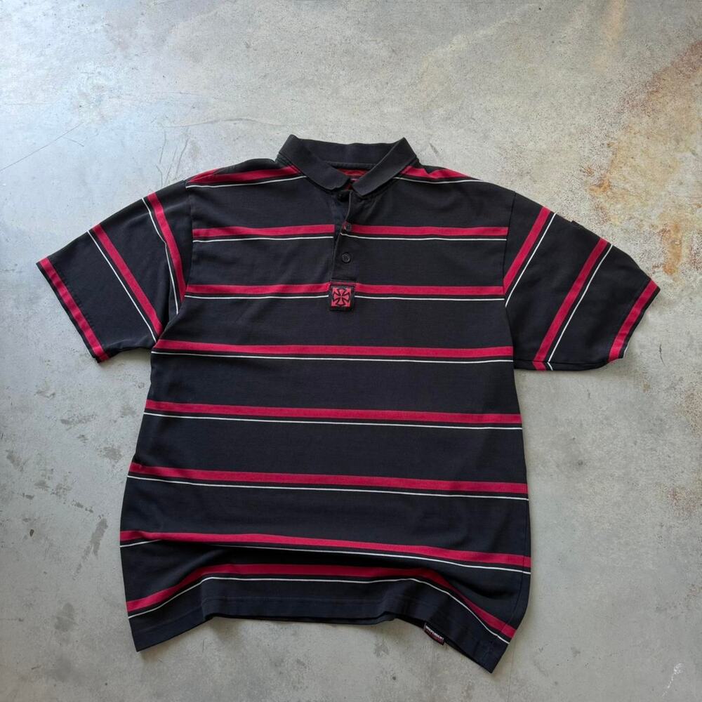 Vintage Y2K Independent Truck Company Skater Striped Cross Logo Polo Shirt